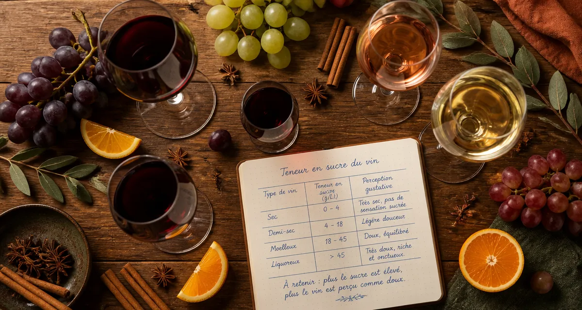 combien de sucre dans un verre de vin, tableau sur une table