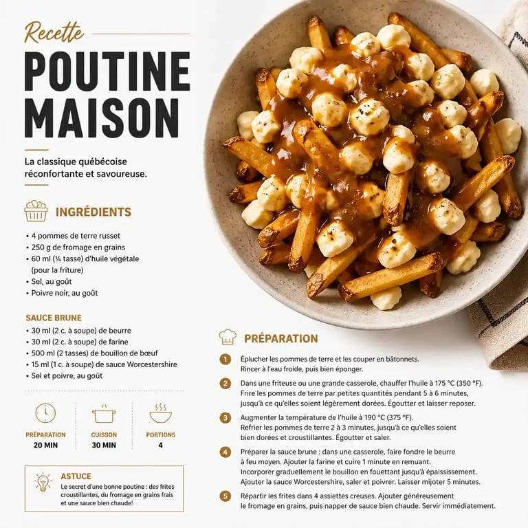 Poutine maison gourmande avec frites dorées et fromage pour recycler des restes de frites
