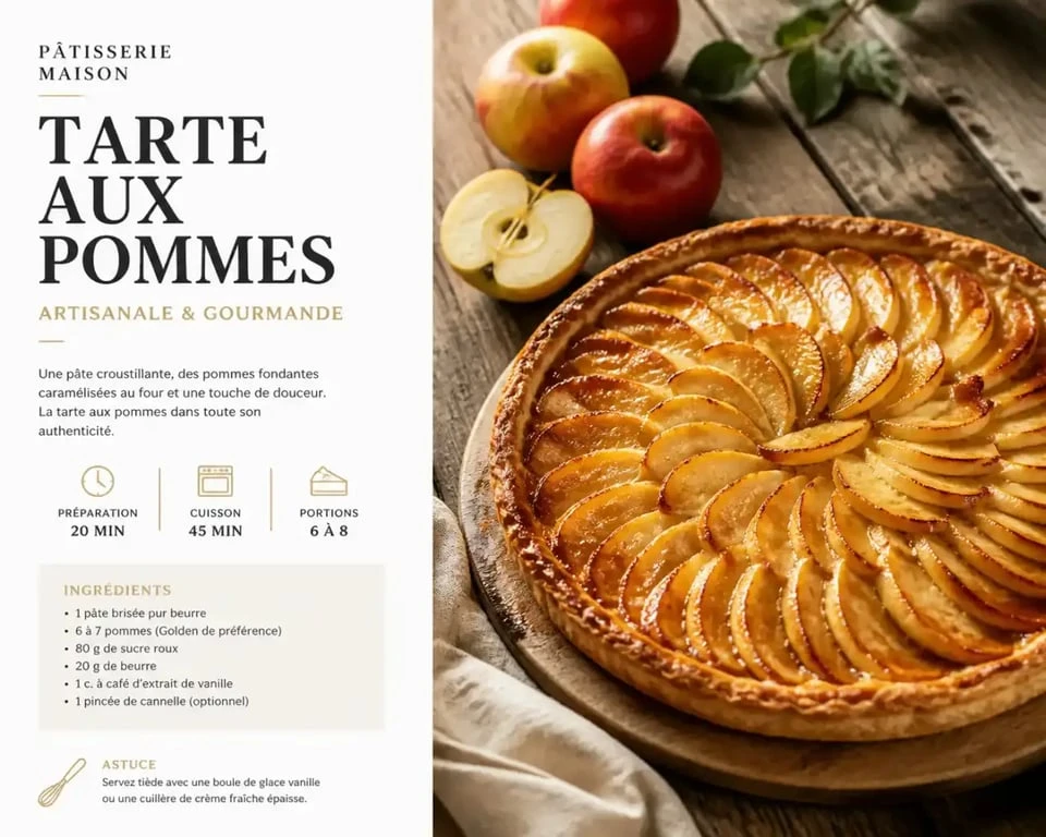 Tarte aux pommes maison réalisée avec une pâte brisée sucrée croustillante