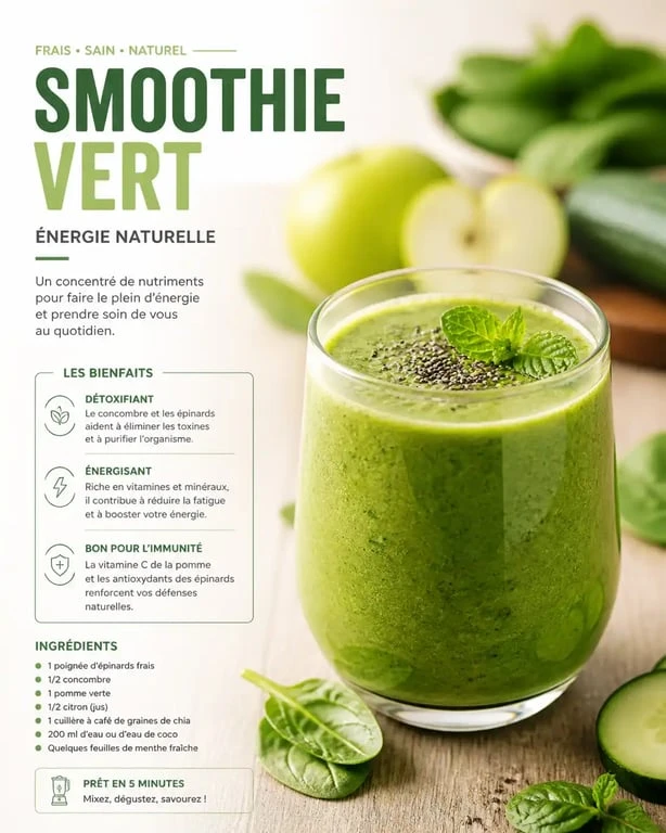 Smoothie perte de poids sain et équilibré aux légumes verts et fruits