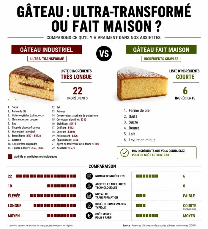 Infographie comparative nutritionnelle : gouter industriel vs gouter maison