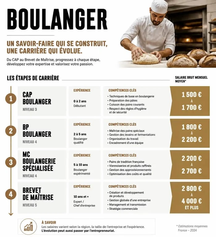 Infographie sur le métier de boulanger : formation, compétences et perspectives salariales