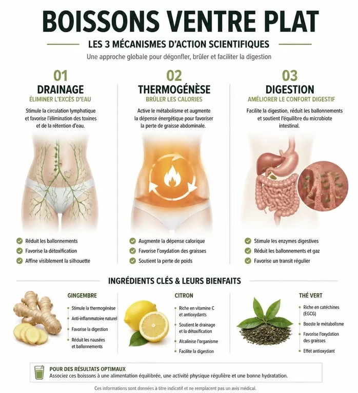 Infographie sur les bienfaits des boissons ventre plat pour la digestion et la perte de poids