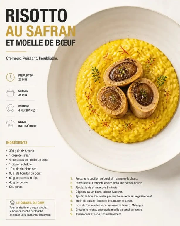 Risotto au safran et moelle, recette emblématique des chefs italiens