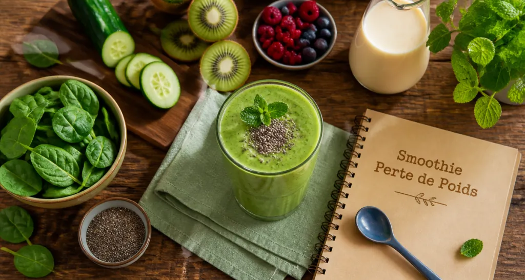 smoothie perte de poids sur table avec ingrédients