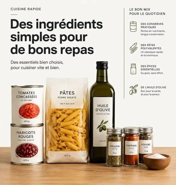 Ingrédients de base pour des recettes de cuisine rapide et facile